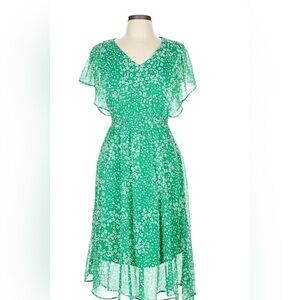 DKNY Green Floral Maxi Dress w Butterfly Sleeves